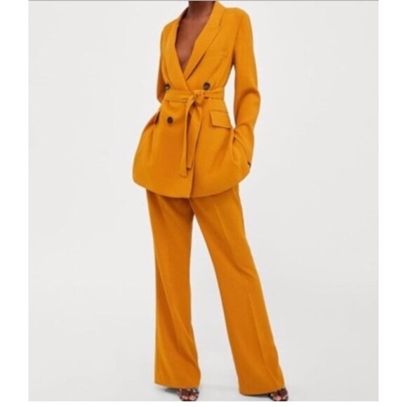 Zara Mustard Yellow Blazer Jacket With Matching Trousers Pants Suit Set XS/S - Picture 1 of 7